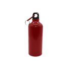 Red metal water bottle with a black cap and a small silver carabiner attached to the top. The bottle appears plain and is set against a white background.