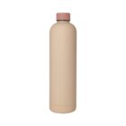 A beige cylindrical water bottle with a slightly darker beige lid, standing upright against a plain white background.