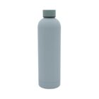 A sleek, matte light gray reusable water bottle with a cylindrical shape and a screw-on cap, standing upright against a plain, white background.