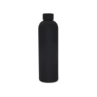 A plain black, reusable water bottle with a smooth surface and a screw-on cap on a white background. The bottle is cylindrical and minimalist in design.