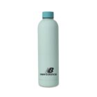 A mint green water bottle with a matching cap, featuring the New Balance logo in black near the bottom.