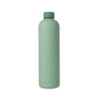 A tall, cylindrical green bottle with a matching screw-on cap, standing upright against a plain white background.