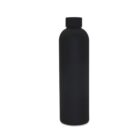 A plain black water bottle with a screw-on lid stands upright against a white background. The bottle has a simple, cylindrical design.