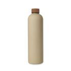 A beige cylindrical bottle with a brown cap, standing upright. The background is plain white.