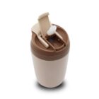 A beige and brown flip-top container with a white spout. The lid is open, revealing the spouts opening mechanism. The container has a smooth, rounded design and is photographed on a white background.