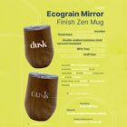 Eco-friendly insulated mug with a wooden finish and dusk engraving. Features double-walled stainless steel, keeps drinks hot/cold for hours. Packed in a recycled kraft box. Dimensions: 120mm H x 77mm UD.
