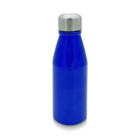 A bright blue, insulated water bottle with a round, silver screw-on lid. The bottle has a smooth, shiny finish and a slightly tapered shape, standing upright against a plain white background.