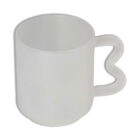 A white frosted mug with a heart-shaped handle on a plain white background.