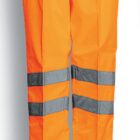 Bright orange safety pants with reflective gray stripes around the knees, shown against a white background. The text Fluro Orange is displayed below.