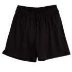 A pair of black shorts with an elastic waistband and drawstring. The shorts are plain with no visible logos or patterns, and the fabric appears soft and comfortable.