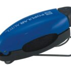 A blue and black handheld bottle opener with the text POPLAR AUTO printed on it, featuring a keyring for attachment.