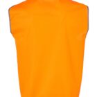 An orange safety vest shown from the back, displaying its vibrant color and reflective trim along the edges.