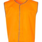 An orange safety vest with gray trim and sleeveless design, featuring a high-visibility material.