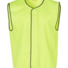 Bright yellow-green high-visibility safety vest with grey trim, designed for safety and visibility. Sleeveless with a front closure.