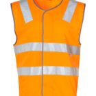 Orange safety vest with grey reflective stripes across the chest and waist. The vest is sleeveless and designed for high visibility in various environments.