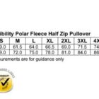 Size chart for SW07 High Visibility Polar Fleece Half Zip Pullover shows measurements in centimeters for sizes S to 7XL. Features UV protection badge with UPF 50+ rating and AS/NZS certification. Weight and size are for guidance only.