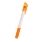 A white marker with an orange cap and grip, lying diagonally. The cap is partially transparent, revealing the chisel tip of the marker.