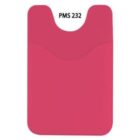 A pink silicone card holder with a notch at the top, labeled PMS 232 in black text centered above it.