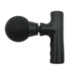 A black handheld massage gun with a spherical attachment. The device has a textured grip handle for ease of use.