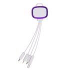 A white multi-connector charging cable with a purple, rectangular casing at the top. The cable splits into multiple connectors at the bottom, including USB and other common types for electronic devices.