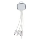 A retractable charging cable with four connectors in white, extending from a central retractable hub. The connectors include different types for various devices, all attached to flexible white cables.