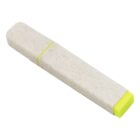 A rectangular USB flash drive with a speckled beige body and a lime green cap.