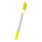 A yellow highlighter pen with its cap off is placed on a white background. The cap is floating above the pen, showing the tip.
