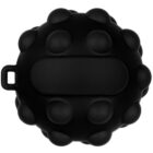 Black, round silicone protective case with a textured, bumpy surface resembling a grenade. It features a loop on one side, suggesting attachment capability.