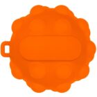 Round orange silicone pet grooming brush with a handle on the side, featuring raised circular bumps for massaging or cleaning.