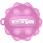 A pink circular case with textured bumps and an attachment loop. The center features the white text Once Upon a Time in America.
