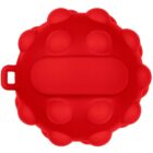 A round, red silicone pop toy with a smooth raised center and multiple poppable bubbles around the edge.