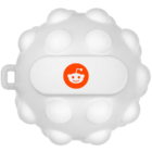White fidget toy with a series of raised, circular bumps and a handle. The toy features the Reddit logo, an orange background with a white smiling alien icon wearing a small antennae.