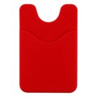 Red silicone card holder with a curved top and textured surface. It has a pocket for holding cards, typically used on the back of phones.
