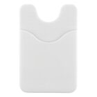 A white silicone phone wallet with a textured surface, designed to hold cards. It has a curved opening at the top for easy access to stored items.