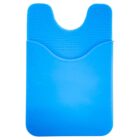 A blue silicone adhesive phone wallet with a textured top and a smooth bottom pocket. The wallet has a curved opening at the top, designed to hold cards or small items.