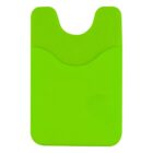 Bright green silicone phone wallet with a curved top opening, designed to stick on the back of a smartphone to hold cards or cash. The texture appears smooth and flexible.