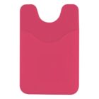 Red silicone phone wallet with a pocket, designed to stick on the back of a smartphone. It has a curved top edge with a smooth, minimalist design.