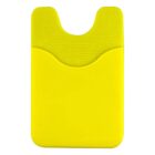A bright yellow silicone phone wallet with a textured top section and a smooth pocket for holding cards. The wallet is designed to stick on the back of a phone.