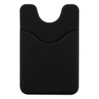 A black silicone card holder with a textured upper section. It has a curved opening for easy access to cards. The design is simple and minimalist, making it suitable for various purposes like attaching to the back of a phone.
