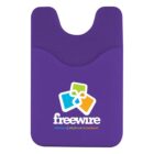 Purple silicone card holder with freewire logo and text: television | telephone | broadband.