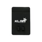 A black rectangular card holder with the brand name KLAM and a crown logo on it. The card holder has two small hooks at the bottom for hanging items. The text New Fashion Trend is also visible below the brand name.