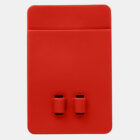 A red rectangular object with a smooth surface and two cylindrical protrusions near the bottom, set against a plain white background.