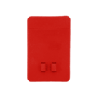 A red rectangular card holder with two small protruding tabs on one side.