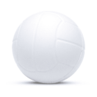 A smooth, white volleyball resting against a plain white background.