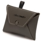 A small, dark gray leather pouch with a snap button closure labeled alliedred in black text. The pouch features white stitching and a black loop at the top for hanging or carrying.