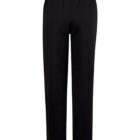 Black pants with an elastic waistband. The pants have a straight-leg design and are made of a lightweight fabric. They appear comfortable and suitable for casual wear. The image shows a back view.