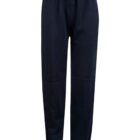 A pair of dark navy sweatpants with an elastic waistband and ankle cuffs. They have a relaxed fit, suitable for casual wear or exercise. The design is simple and practical.