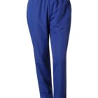 A pair of blue jogger pants with an elastic waistband, shown against a plain white background. The fabric appears smooth and slightly shiny, with a relaxed fit suitable for casual or athletic wear.