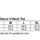 Size chart for TS07A Mens Short Sleeve V-Neck Tee with UPF 30+ protection and cotton stretch fabric. Sizes S to 3XL, showing half chest and body length measurements in centimeters.