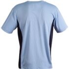 A light blue athletic t-shirt with short sleeves, featuring black side panels. The shirt is displayed from the back view against a white background.